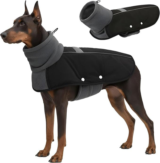 ASENKU Dog Coat, Dog Winter Jackets with Fleece Turtleneck, Windproof, Reflective Pet Snow Jacket for Cold Weather, Coats for Extra Large Size Dogs Black, XXXL