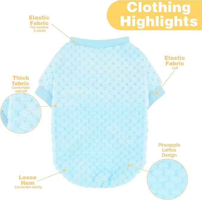 Fuzzy Pineapple Grid Dog Sweater - Ultra Soft & Warm Winter Pet Apparel, Fluffy Textured Knit for Small, Medium Dogs and Cats, Cozy Pullover Dog Coat for Cold Weather.Blue L