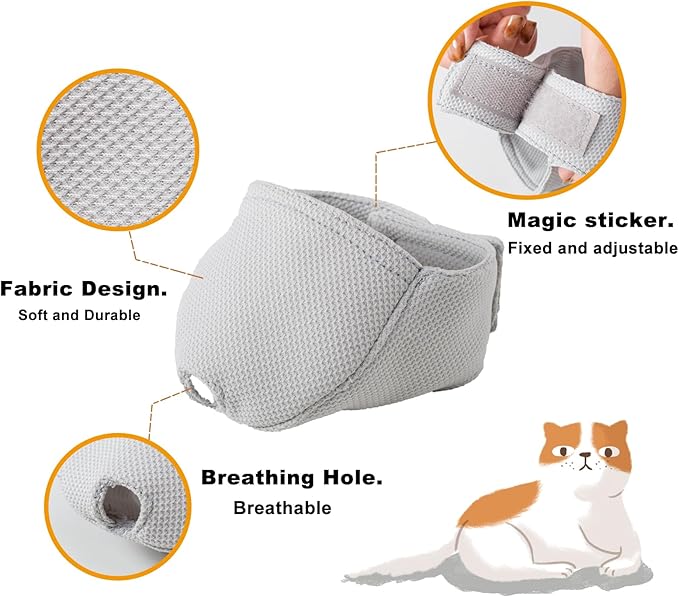 Cat Muzzle with Breathable Mesh, Cat Mouth Guard Muzzle for Prevent Biting Chewing Grooming (M,Grey)