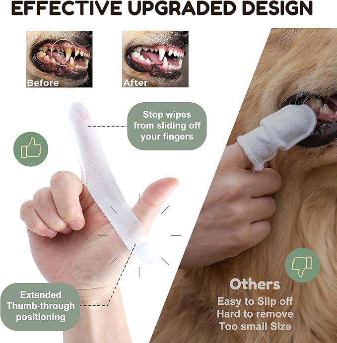 Pet Dental Finger Wipes for Dogs & Cats – 50 Mint Flavor Dog Dental Wipes + Mint Fresh Breath Spray, Dog Tooth Brushing Kit, Helps Remove Bad Breath & Plaque & Tartar Buildup