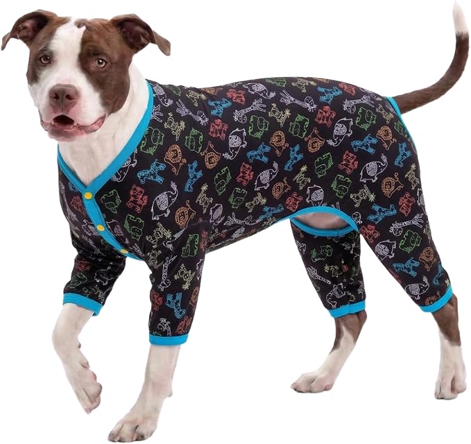 LovinPet Doberman Pajamas for Dog, Lightweight Stretchy Fabric, Jungle Friends Grey Print, Uv Protection Shirt, Easy to Wear Large Dog Pjs, Onesies for Dogs, Pajamas for Pitbulls, Medium