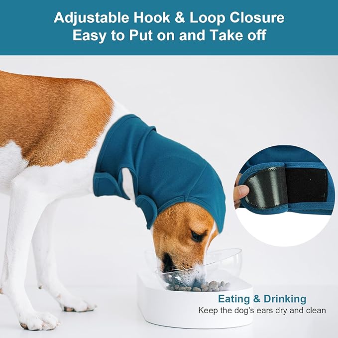 NACOCO Dog Calming Hoodie - Adjustable No Shake Dog Ear Covers Pet Head Ear Wrap Muffs Noise for Grooming Bath Fireworks(Dark Blue, L)