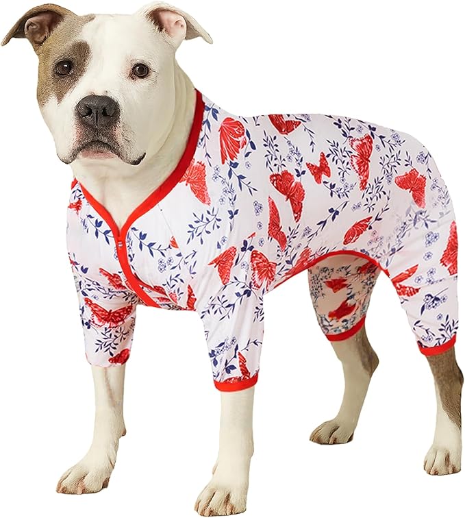 LovinPet Giant Dogs Pajamas Onesies, Big Dog Onesie Post Surgery Wear, PJS for Pitbulls, Lightweight Pitbull Dog Pullover Pajamas, Full Coverage Dog Pjs, Pitbull Clothes for All Seasons,3XL