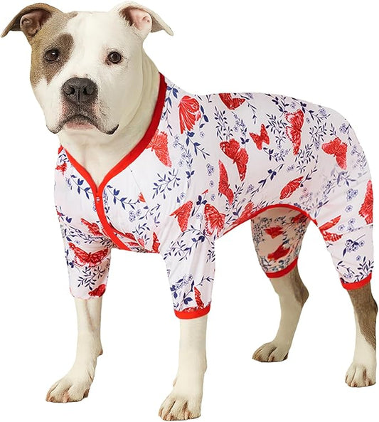 LovinPet Giant Dogs Pajamas Onesies, Big Dog Onesie Post Surgery Wear, PJS for Pitbulls, Lightweight Pitbull Dog Pullover Pajamas, Full Coverage Dog Pjs, Pitbull Clothes for All Seasons,3XL