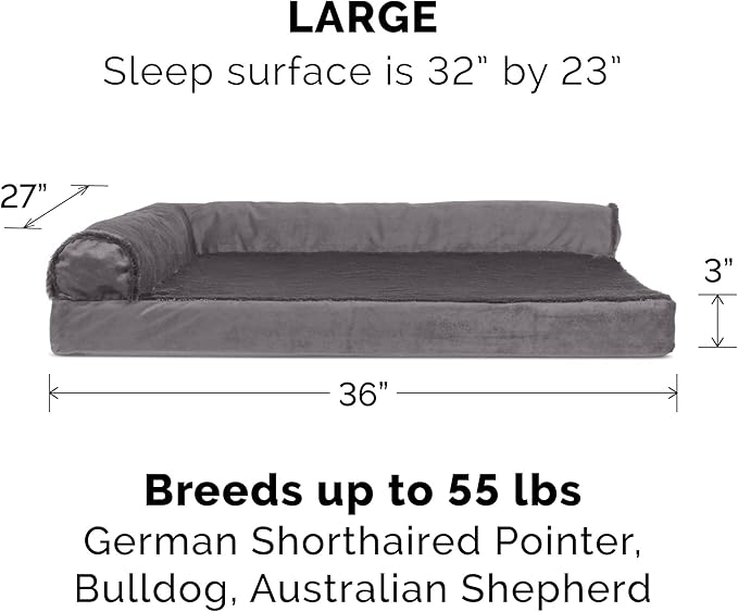 Furhaven Replacement Dog Bed Cover Plush & Velvet L Shaped Chaise, Machine Washable - Platinum Gray, Large
