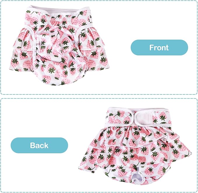 Avont 3 Pack Washable Female Dog Diapers, Reusable Period Diapers Cover for Girl Doggies Heat Cycle, Incontinence -Strawberry/Orange/Cherry(XL)