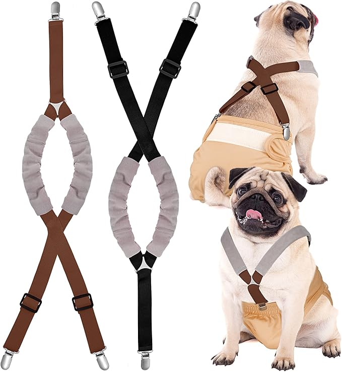 Saintrygo 2 Pcs Dog Suspenders for Diapers Female Male Belly Bands Canine Harness Keep Diaper on Your Pet for Small Medium and Large Dogs(Black, Brown,Medium)