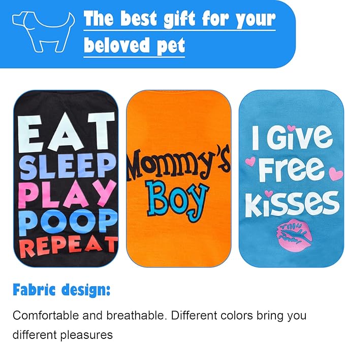 6 Pack Dog Clothes for Small Dogs Boy and Girl, Soft and Breathable Puppy Kitten Dog Shirts with Letters for Pet Cats, Dogs' T-Shirts Apparel Sleeveless Vests for Chihuahua Yorkies