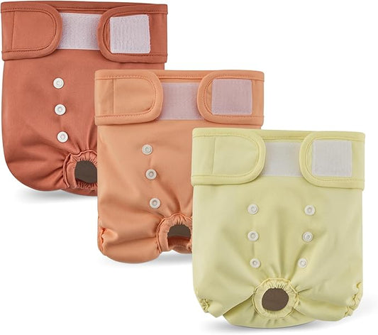 Amazon Basics Washable Dog Diapers, Highly Absorbent, Female, M Size, 3 Pack, 16.3“ x 14.8” x 0.22“, Colors- Cinnamon, Peach, Pale Olive