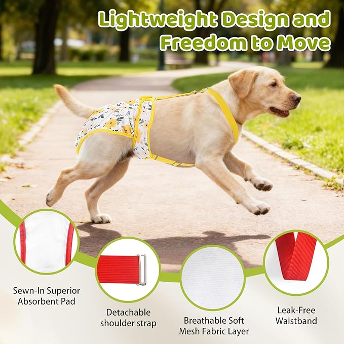 3 Pack Washable Dog Diapers Female with Suspenders Diaper for Dogs Reusable Dog Diapers Dog Period Panties for Doggie in Cycle (X-Small for Puppies)