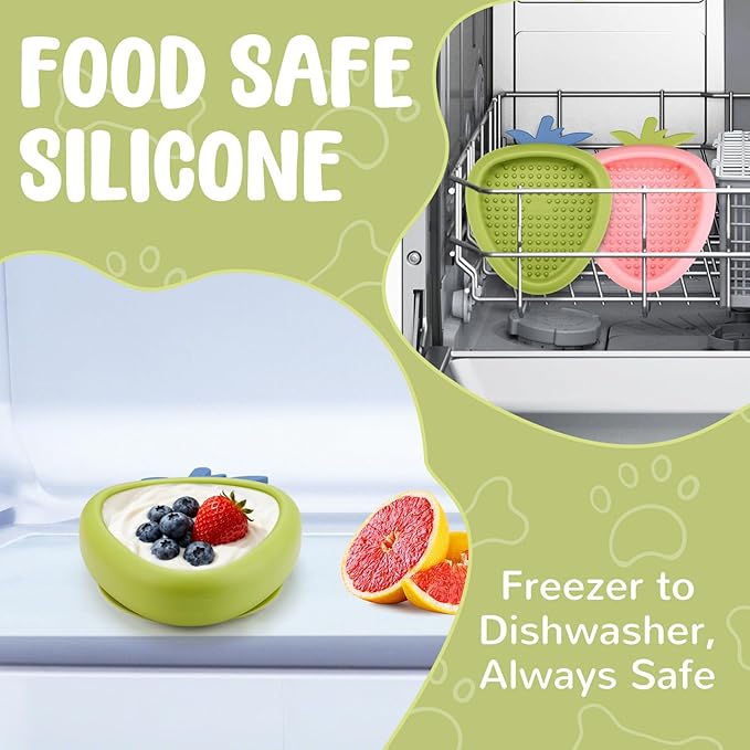 Freeze Dog Lick Bowl, Animire Non-Slip Slow Feeder Lick Mat for Dogs, Silicone Dog Enrichment Bowl for Distraction Anxiety Relief Boredom, BPA Free, Dishwasher Safe(Green,L)