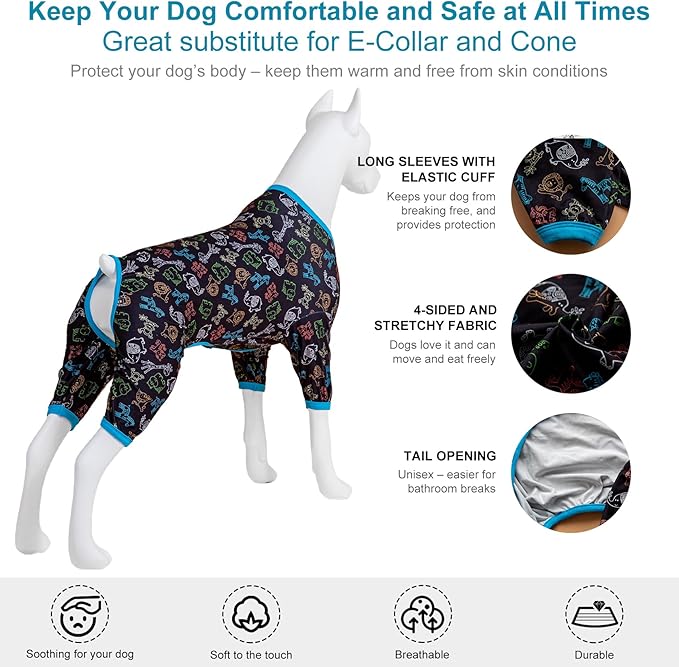 LovinPet Doberman Pajamas for Dog, Lightweight Stretchy Fabric, Jungle Friends Grey Print, Uv Protection Shirt, Easy to Wear Large Dog Pjs, Onesies for Dogs, Pajamas for Pitbulls, XL