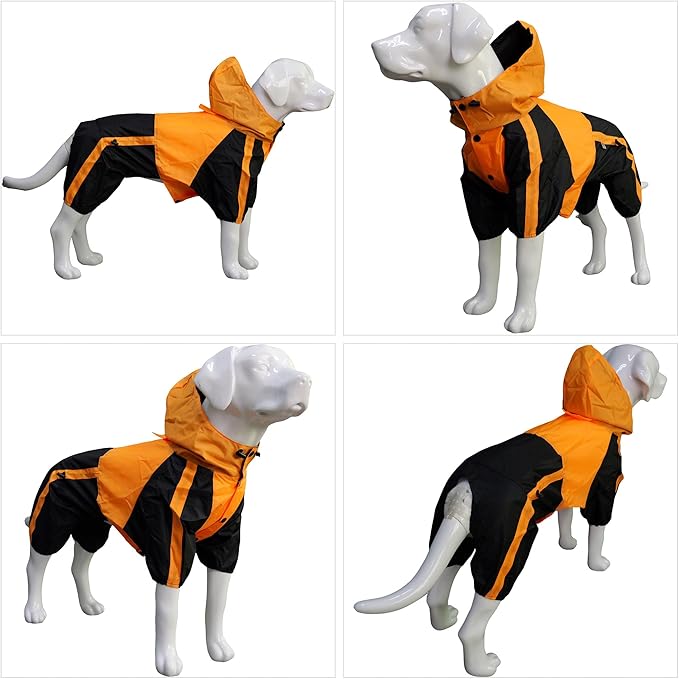 Lovelonglong Dog Hooded Raincoat, Small Dog Rain Jacket Poncho Waterproof Clothes with Hood Breathable 4 Feet Four Legs Rain Coats for Small Medium Large Pet Dogs Orange S