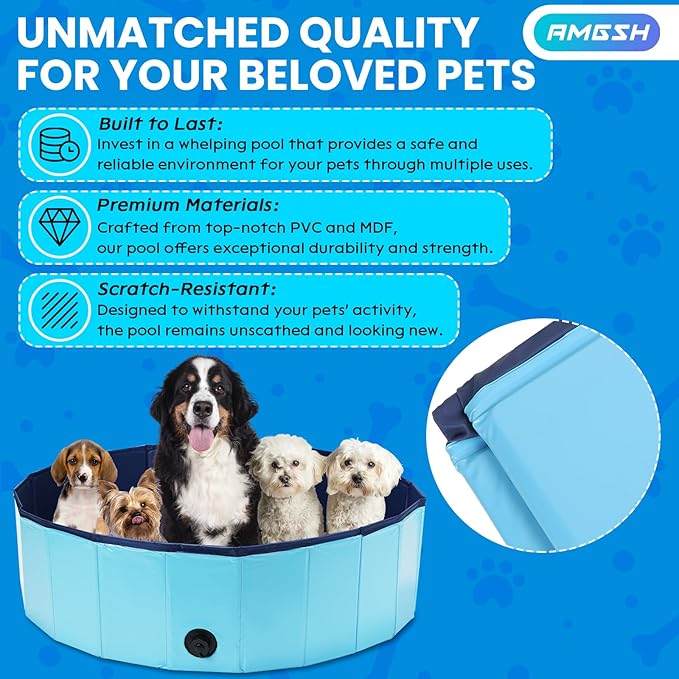Dog Whelping Box, Foldable Birthing Pool for Dogs, Whelping Pool for Puppies, Poartable Plastic Swimming Pool & Bath Tub for Dogs, Blue (Blue, 39.4” Dia. × 11.8” H (100cm × 30cm))