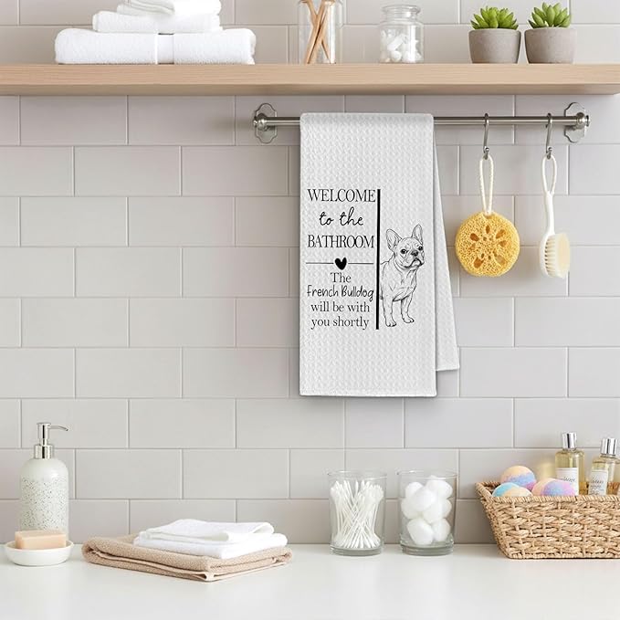 French Bulldog Gifts Bathroom Hand Towels, Frenchie Dog Owner Lovers Gifts for Women, Funny French Bulldog Dog Decorative Hand Towel for Bathroom Kitchen Decor, 16x24 Inch