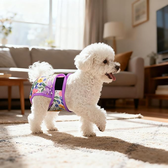 Female Dog Diapers 5Pcs - Premium Reusable Diapers for Doggie in Heat - Highly Absorbent Dog Diapers Female for Pet Incontinence with Adjustable Snaps, Green, S