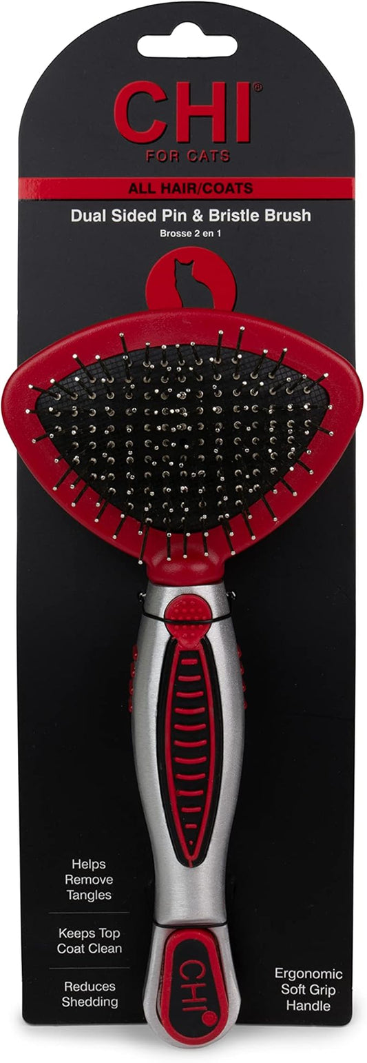 CHI for Cats 2-in-1 Grooming Tool: Double-Sided Bristle & Pin Brush for All Cats | Ergonomic Handle and Padded Bristles