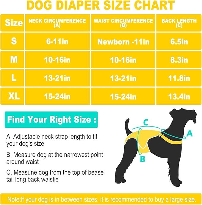 3 Pack Washable Female Dog Diaper Onesie Sanitary Pantie with Adjustable Suspender, Reusable Fixed Diapers, Super Absorbent Leakproof for Small Medium Large Dog in Heat Cycle L