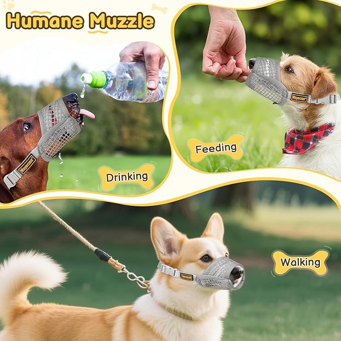 Mayerzon Dog Muzzle for Biting, Patented Soft Breathable Mesh Muzzle for Small Medium Dogs Chihuahua Dachshund Poodle, Adjustable Mouth Cover for Grooming, Chewing, Vet Visits (Dark Grey, S)