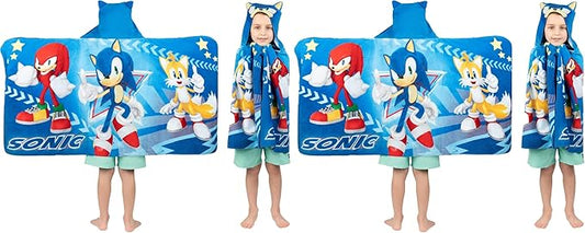 Franco Sonic The Hedgehog,Anime,Bath/Pool/Beach Soft Cotton Terry Hooded Towel Wrap,24 in x 50 in Kids,(Pack of 2)