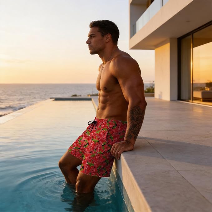 Mens Swim Trunks with Compression Liner Quick Dry Zipper Pocket Bathing