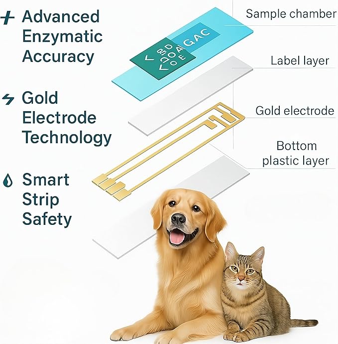 2-in-1 Health Tracker for Pets – Veterinary Use Only Wellness Glucose &B-Ketone Monitor for Dogs & Cats, Ultra-Low 0.8 μL Sample, Fast 5s Results(One Device+20 Strips,10 Each)