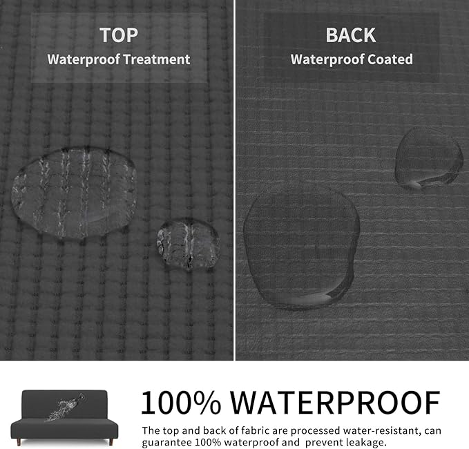 Easy-Going 100% Waterproof Futon Cover, Dual Waterproof Couch Cover for Futon, Stretch Jacquard Sofa Cover, Leakproof Furniture Protector for Kids, Pets, Dog and Cat, Dark Gray
