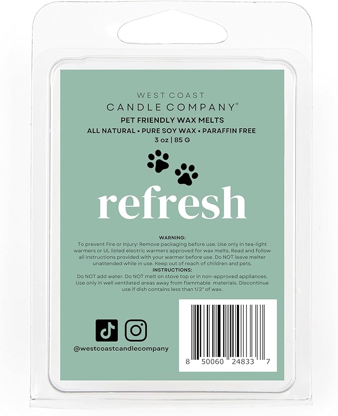 Refresh | Pet Safe Wax Melts | All Natural Soy | Non-Toxic | Dog Friendly | Vet Approved | Long Lasting Home Fragrance | Pet Odor Eliminator | Clean Burning Wax Cubes | Safe Air Freshener
