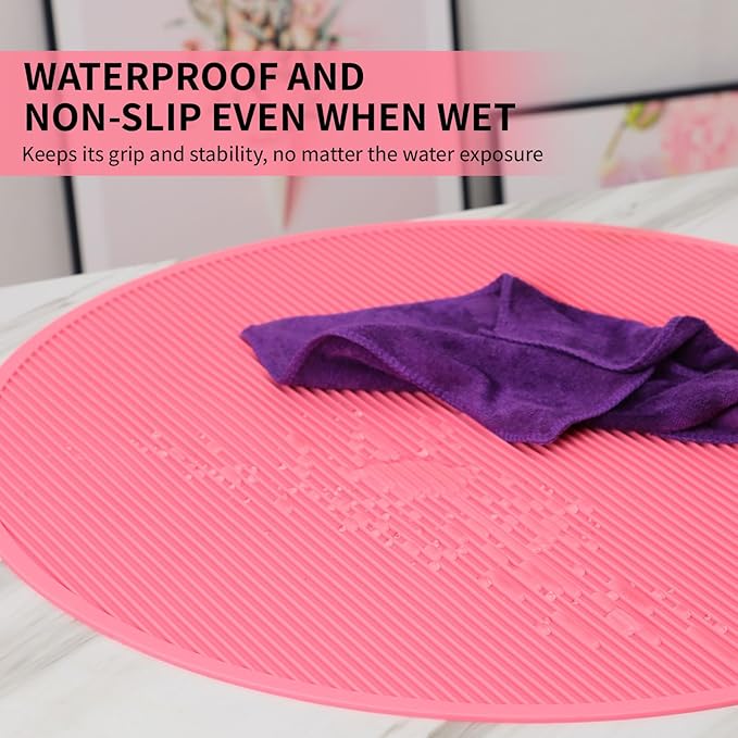 Pet Grooming Table Non-Slip Mat - Padded Mat for at-Home Grooming Dogs and Cats,Bathing Mat for Pets, Diameter: 22.4inch/57cm (Pink, Diameter: 22.4inch/57cm)