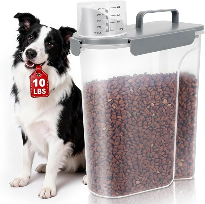 TBMax 10 lbs Cat Dog Food Storage Container, 2026 Upgraded Large Pouring Container for Pet Food Storage, Bird Seed Dispenser, Portable Travel Kibble Holder -Light Grey