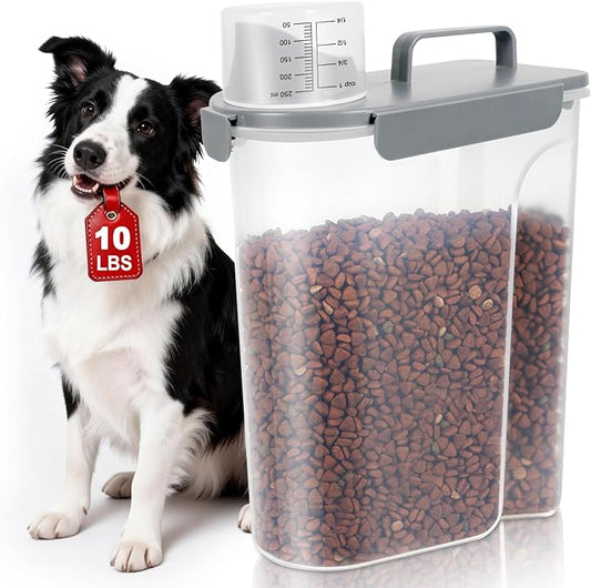 TBMax 10 lbs Cat Dog Food Storage Container, 2026 Upgraded Large Pouring Container for Pet Food Storage, Bird Seed Dispenser, Portable Travel Kibble Holder -Light Grey