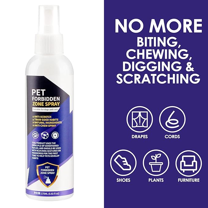 Bitter Apple Spray for Dogs to Stop Chewing, 175ML No Chew Spray for Dogs, Natural Dog Deterrent Spray for Pet Behavior Training, Indoor & Outdoor Safe, Alcohol Free/Non-Toxic/No Sting & No Smell