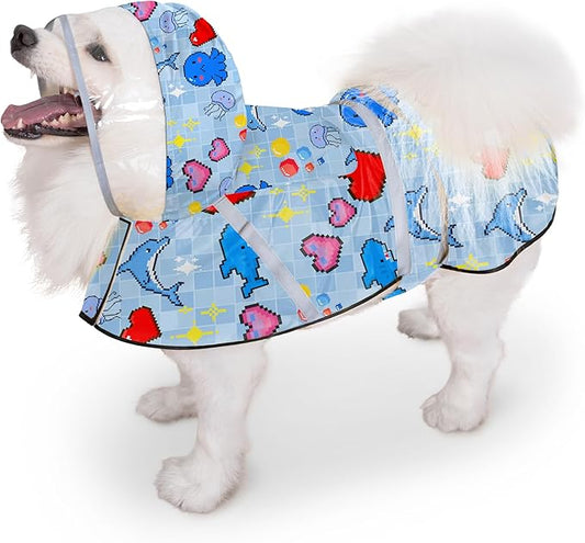 Dog Raincoat, Adjustable Rain Jacket with Hooded Double Layer for Large Medium Small Dogs Puppies, Lightweight Waterproof Rain Coat Poncho with Reflective Stripe Ocean Dolphin Blue,XXL