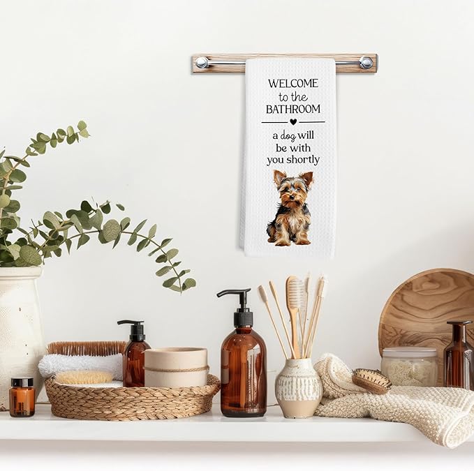 Funny Yorkshire Terrier Dog Hand Towels, Yorkshire Terrier Gifts Hand Towel, A Dog Will Be with You Shortly Decorative Towels Bath Towel for Bathroom, Funny Puppy Bathroom Decor, 16x24in
