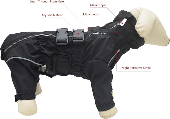 Lovelonglong Waterproof Dog Raincoat – 5-Leg Full Body Dog Rain Suit with Reflective Strips & Leash Opening, Outdoor Dog Jacket for Rainy Weather