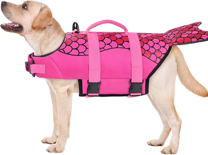Malier Dog Life Jacket, Ripstop Dog Life Vest with High Buoyancy for Swimming Boating, High Visibility Mermaid Puupy Lifesaver for Small Medium Large Dogs (Medium)