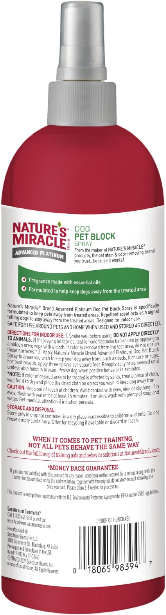 Nature's Miracle Advanced Platinum Dog Pet Block Repellent Spray 16 Fl Oz (Pack of 1)