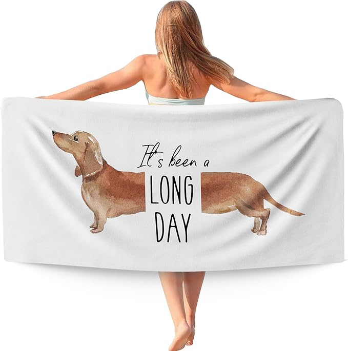 Funny Dachshund Dog Beach Towel Gifts for Dog Lovers Owner, Cute It's Been A Long Day Microfiber Quick Dry Travel Sand Free Beach Towels Oversized Decor for Bathroom Swimming Pool 30x60 Inch