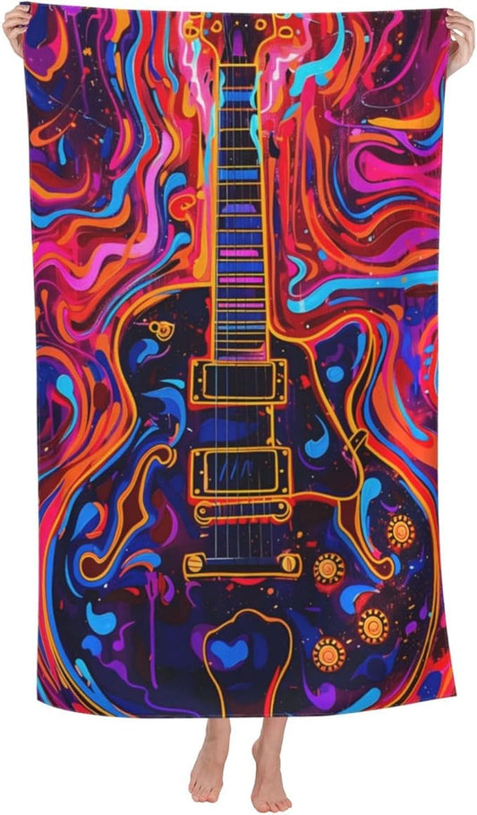 Guitar Beach Towel 31inx51in, Music Sand-Free Microfiber Bath Towel Ultra Soft Quick Dry Pool Towel Absorbent Towel Lightweight Towel for Swimming Bathroom Decor
