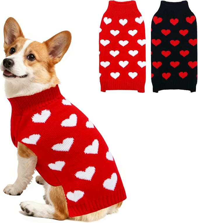 2 Pack Valentines Dog Sweater, Knit Pet Small Dog Sweater Holiday Valentine’s Day Outfit Clothes for Small Medium Large Dogs Pets (Red & Black, X-Large)