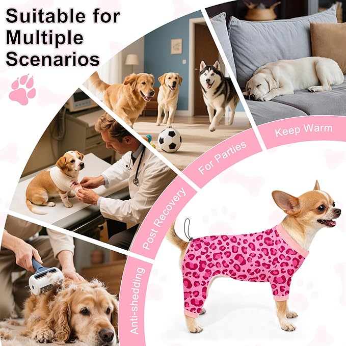 Bienbee Dog Pajamas, 4 Pack Dog Recovery Suit Shedding Suit Cute Soft Puppy Clothes Dogs Pjs Onesies Jammies Adjustable Breathable & Stretchy Clothes for Small Medium Large Dogs Girl Boy Puppy-S