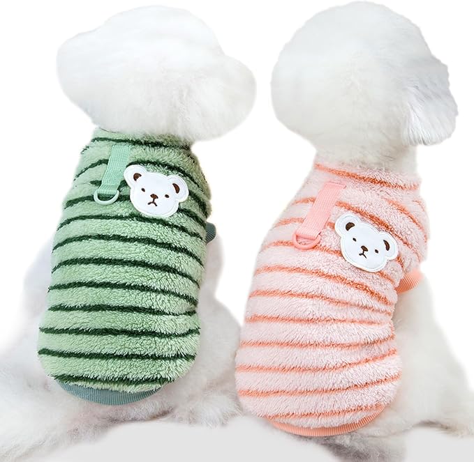 Pet Pullover Dog Sweater Striped Winter Puppy Clothes for Small Dogs Cats Warm Dog Knitwear Outfits Doggy Knitted Clothing with D-Ring, 2 Pack, Pink Green, Medium