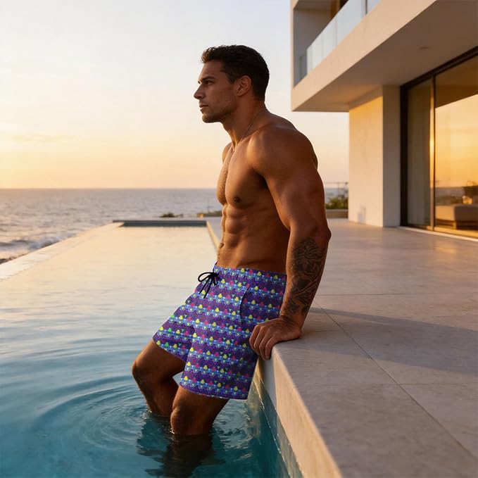 Mens Swim Trunks with Compression Liner Quick Dry Zipper Pocket Bathing