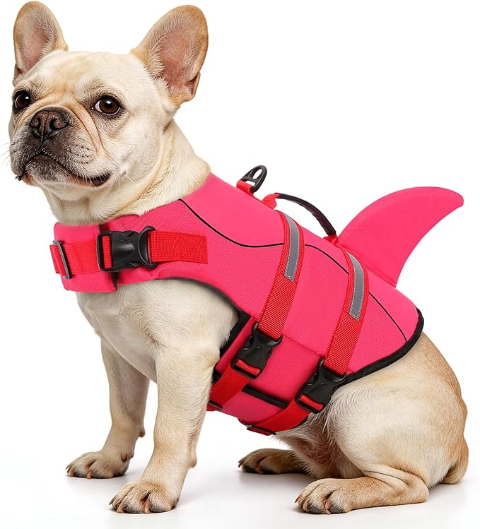 Queenmore Dog Life Jacket High Flotation, Reflective Dog Life Vest for Swimming, Adjustable Dogs Life Preserver Rescue Handle Spring Summer Pool for Small, Medium, Large Dogs (Rosepink,M)