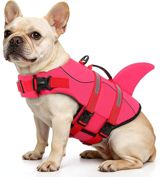 Queenmore Dog Life Jacket High Flotation, Reflective Dog Life Vest for Swimming, Adjustable Dogs Life Preserver Rescue Handle Spring Summer Pool for Small, Medium, Large Dogs (Rosepink,M)