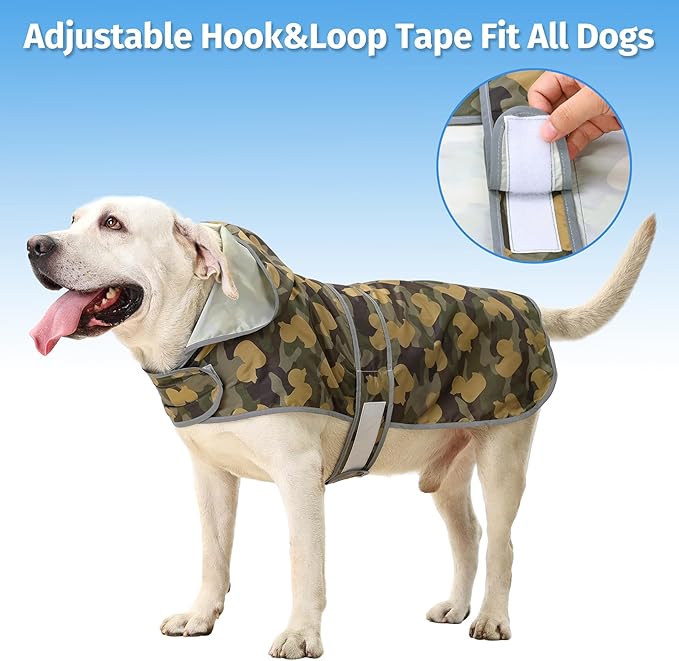 Dog Raincoat for Large Dogs Waterproof Jacket Hooded Rain Coats with Reflective Strips Leash Hole & Poncho Adjustable Fit (CamoDuck,XXL)