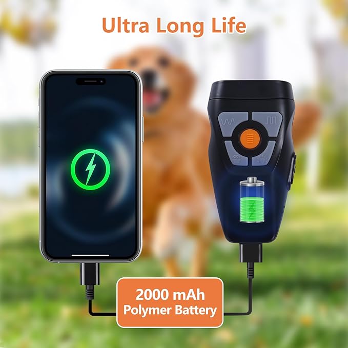 Dog Bark Deterrent Devices, Rechargeable Anti Barking Device for Dogs, Train Your Pet to Stop Bad Behavior Without Hurting it, with LED Light and Rechargeable Battery, Indoor and Outdoor Use