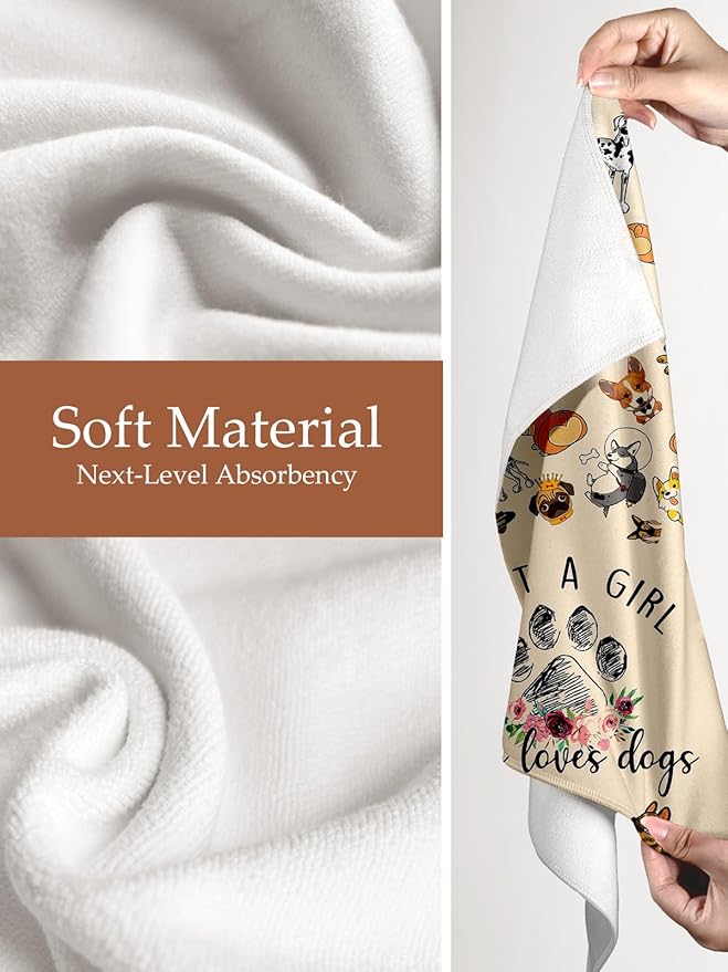 Kitchen Towels Dish Cloths Tea Hand Drying Cleaning Cup Towel for Dog Lover Absorbent Soft Quick Dry Decorative Cute Pattern Design Modern Decor Dishcloth Hostess Housewarming Choice Ideas