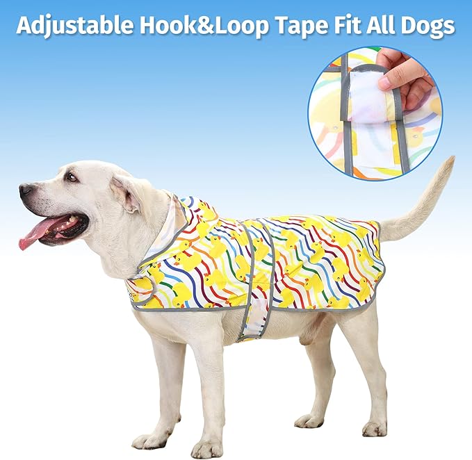 Dog Raincoat for Large Dogs Waterproof Jacket Hooded Rain Coats with Reflective Strips Leash Hole & Poncho Adjustable Fit (Rainbow,XL)