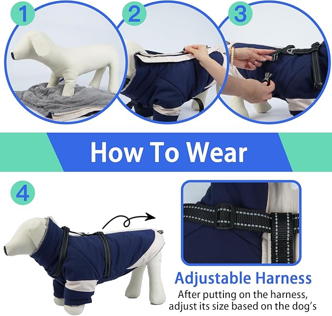 MIGOHI Reflective Dog Winter Coat,Warm Dog Jacket With Harness,Fleece Jacket for Large Dogs,Waterproof Pet Puffer Jacket Snowsuit,Windproof Pet Clothes for Cold Weather,Australian Shepherd,XL,NavyBlue